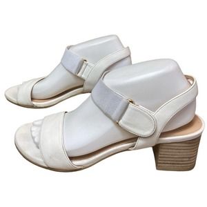 Stuart Weitzman Women’s Size 8 White Leather & Elastic Strap ‘Shaila 50’ Sandals